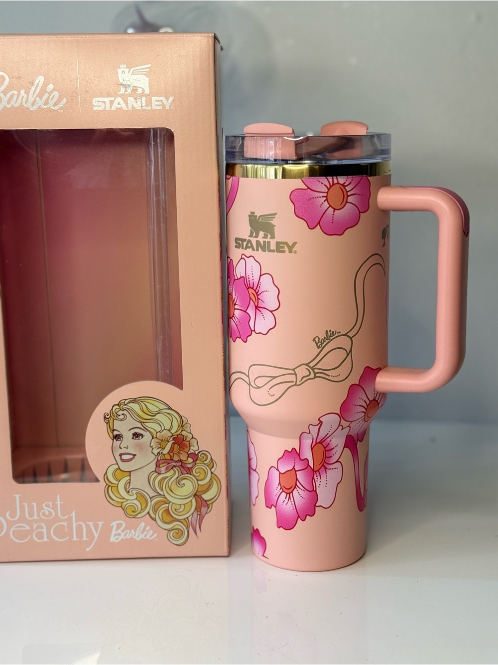 Limited Edition Just Peachy Barbie Stanley.  Peach and Bright Pink Floral. New!